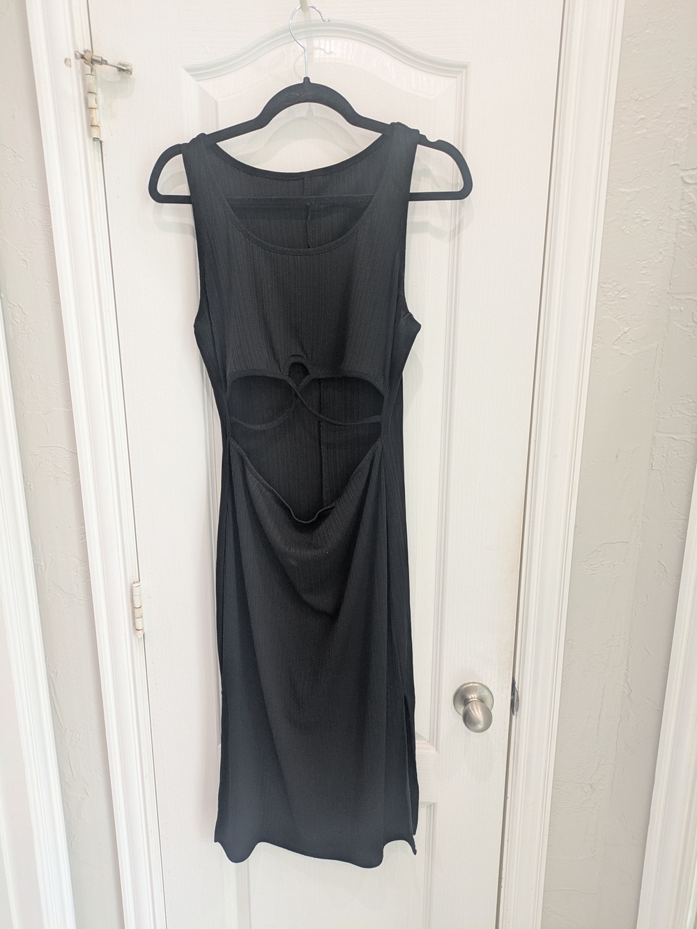 Women's Ribbed Black Cutout Midi Dress